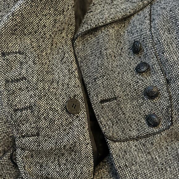 Guess Wool Blend Pea Coat Military Black and White Pleated Knee Length Large - Picture 11 of 16